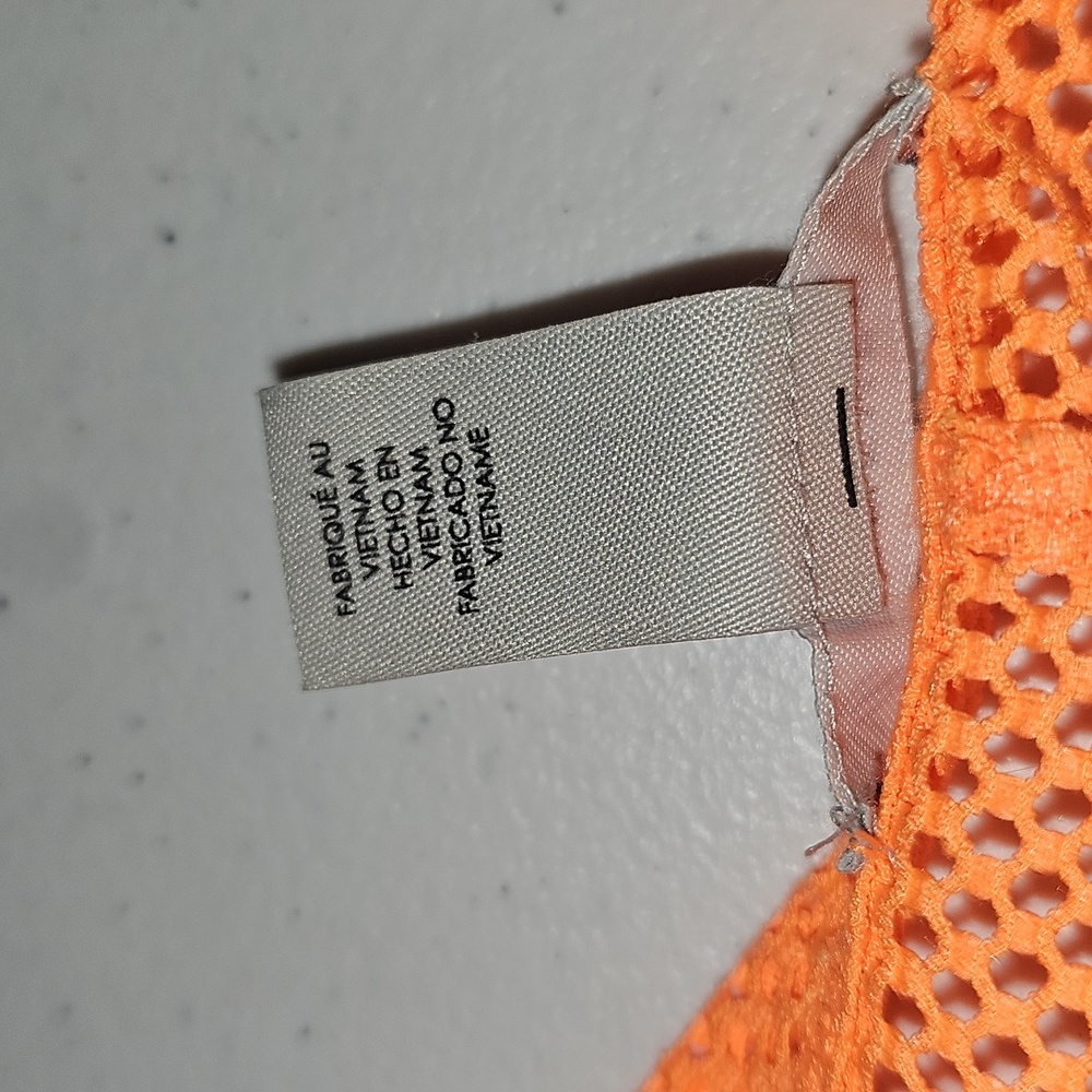 Forever 21 orange fishnet crop top knot waist NWOT Size S Swim coverup - Picture 6 of 9
